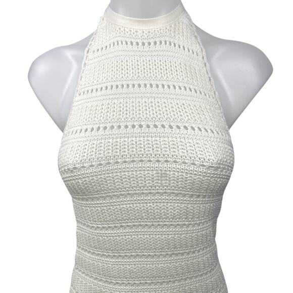 ASOS Design White Halter Crochet Sleeveless Open Back Mini Bodycon Dress Size 0 - Picture 3 of 5
